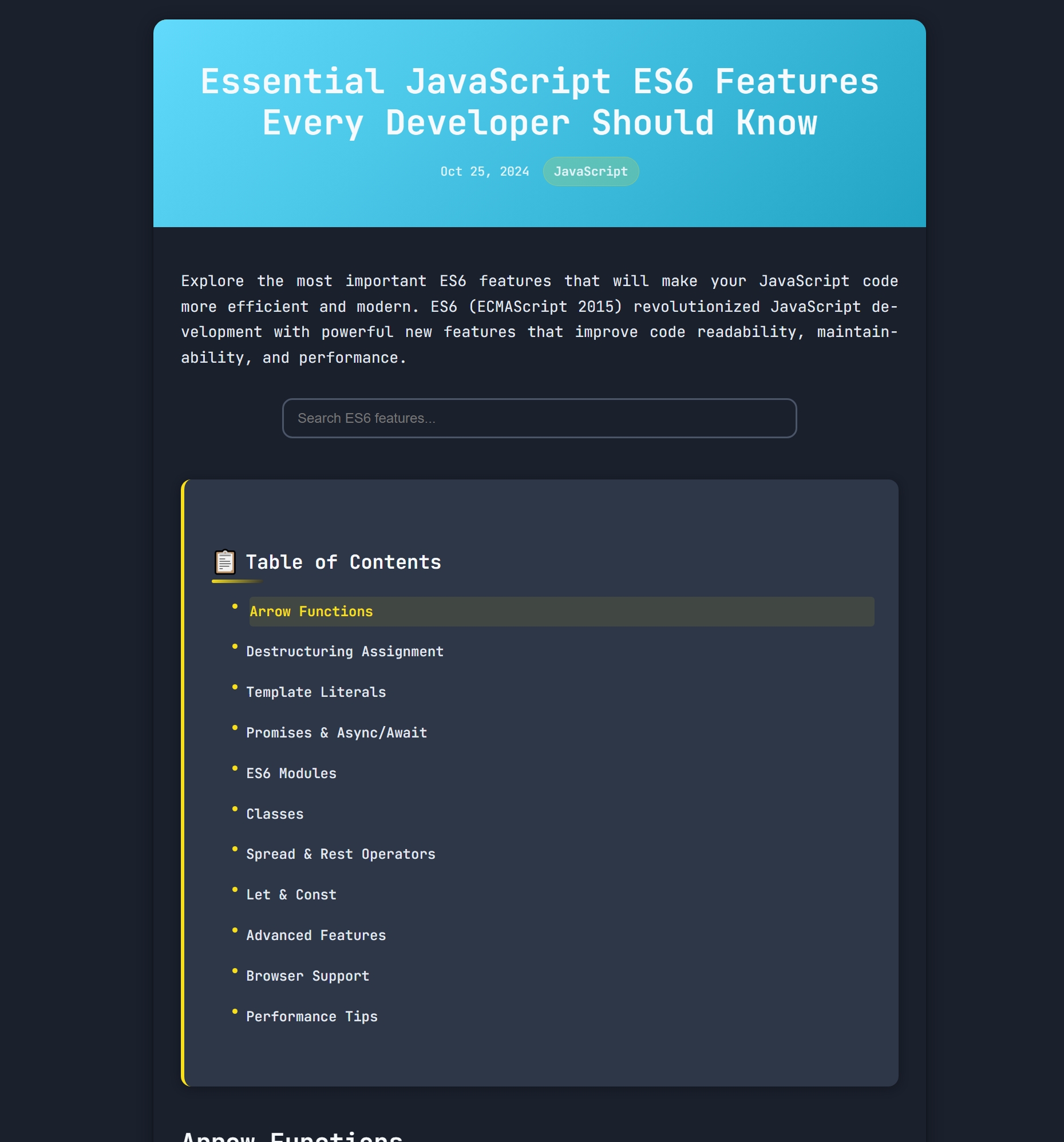 JavaScript ES6 Features